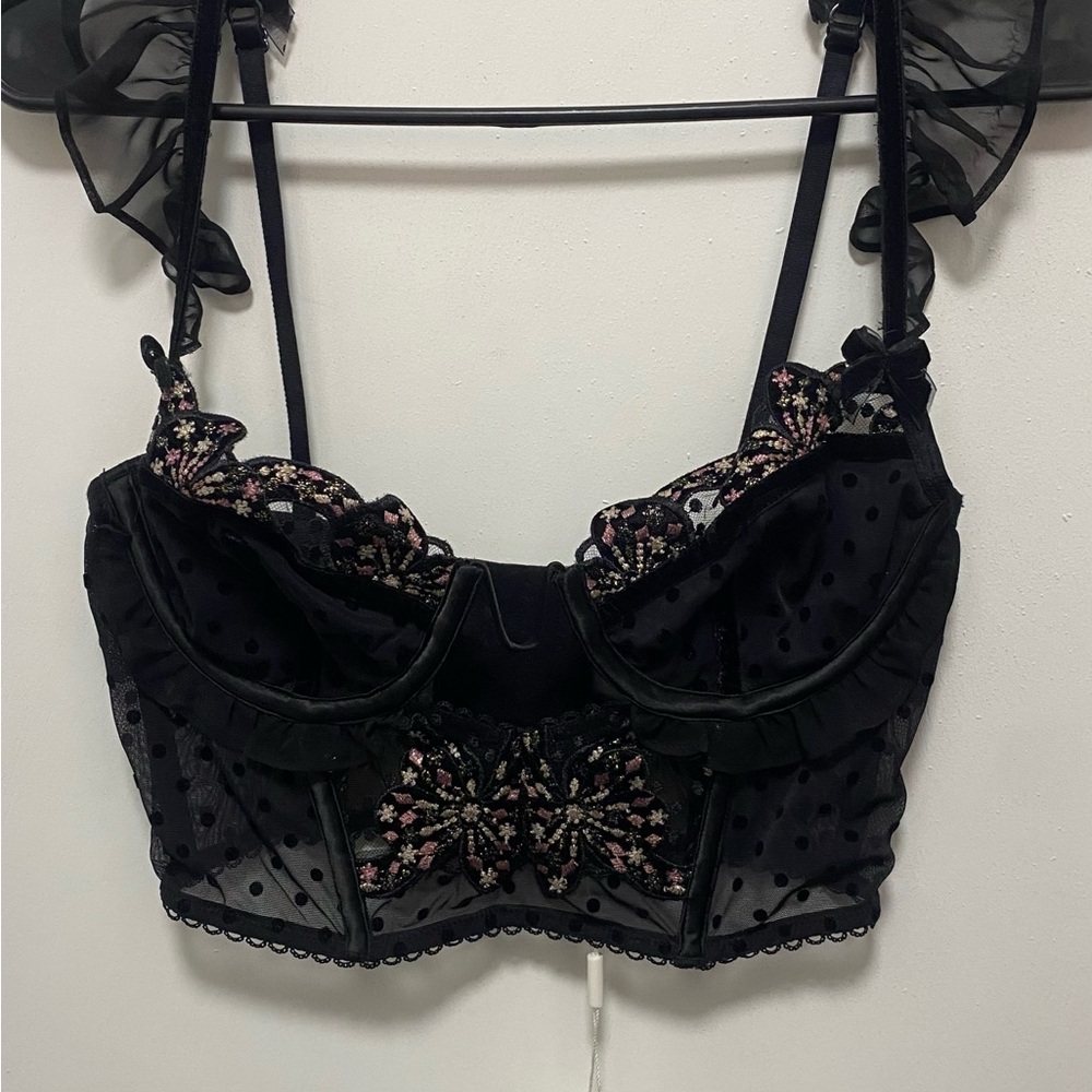 For Love And Lemons Black Floral Lace Bra NWT